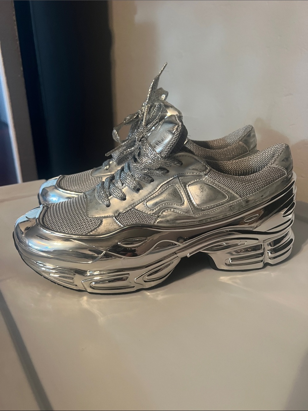 Women's Metallic Silver Platform Sneakers with Chunky Gloss Sole
